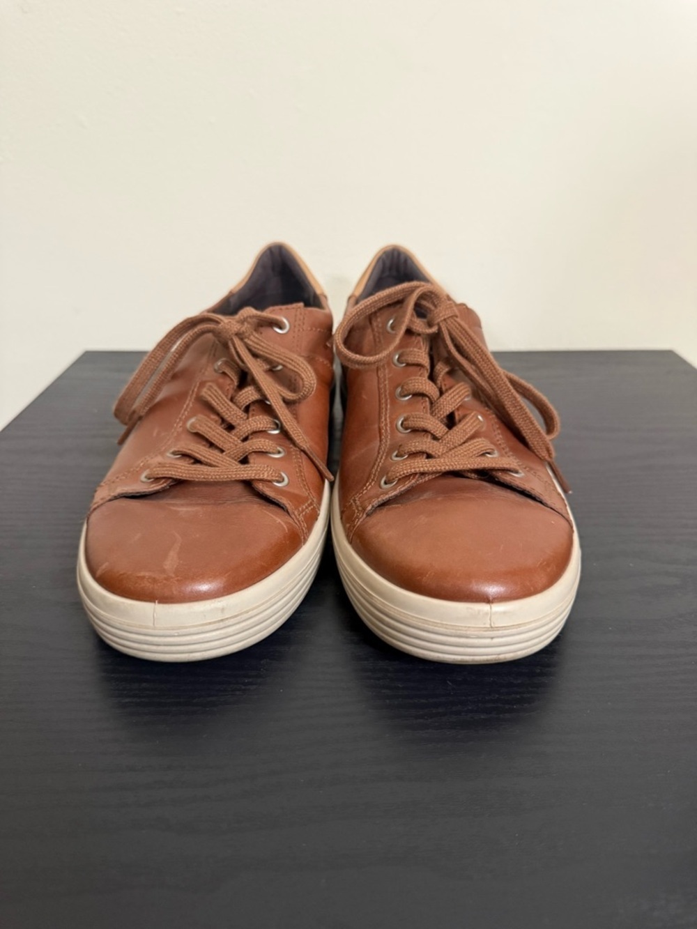 Ecco Soft 7 Shoes Mens Size 10-10.5 EU 44 Brown Leather Lace Up Casual Sneakers - Picture 2 of 7